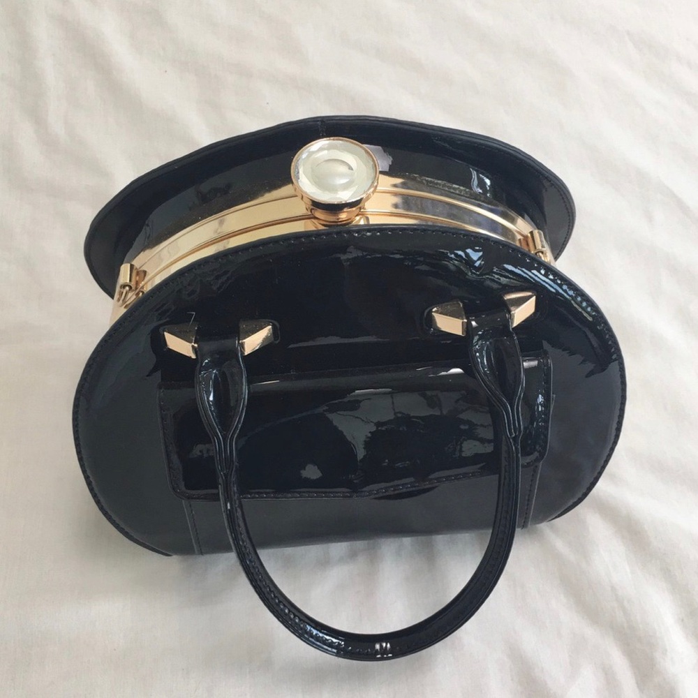 faux paten leather bag with shoulder straps
